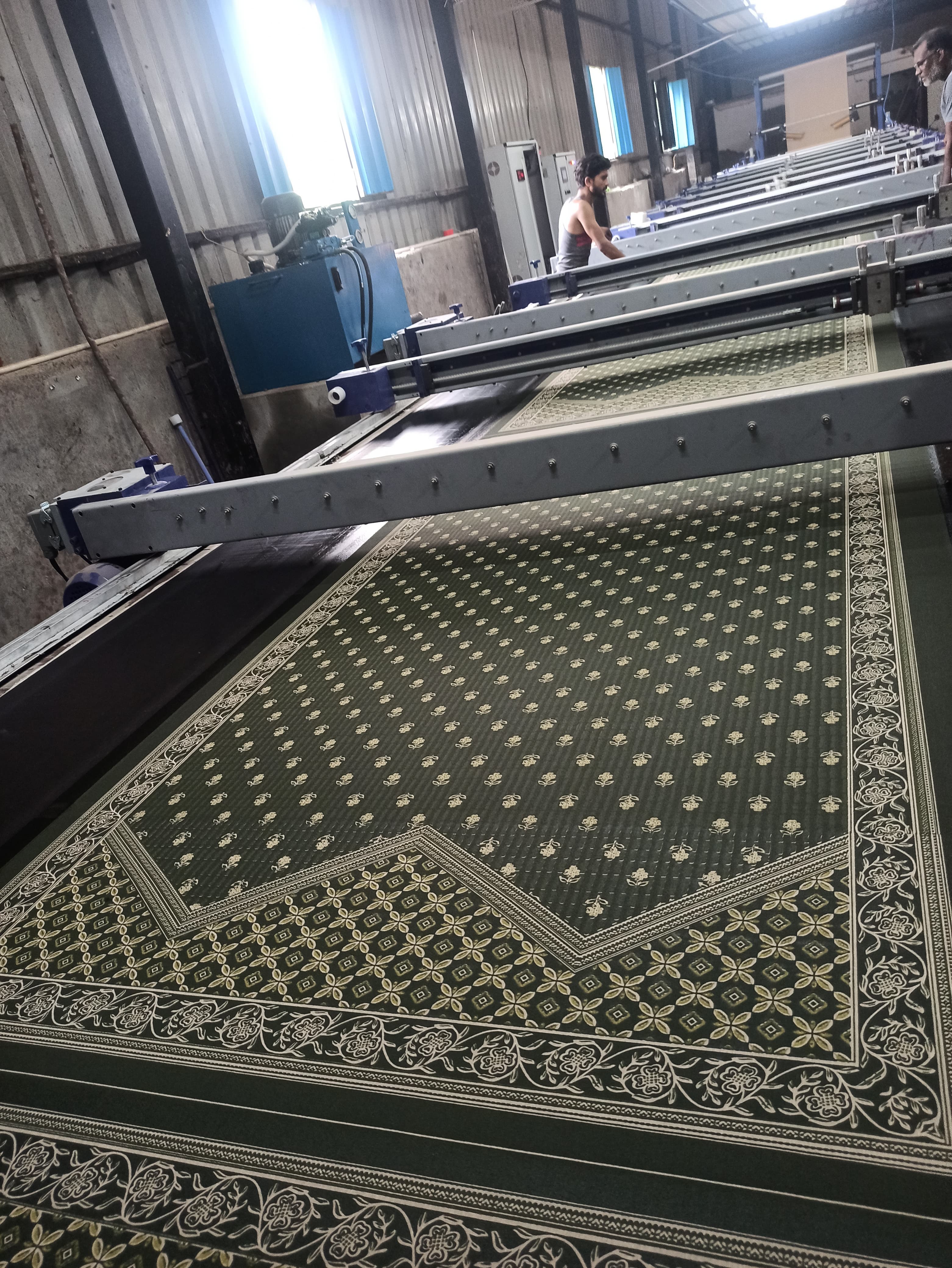 Long screen printing line at Vedic Vastram in Sanganer Jaipur
